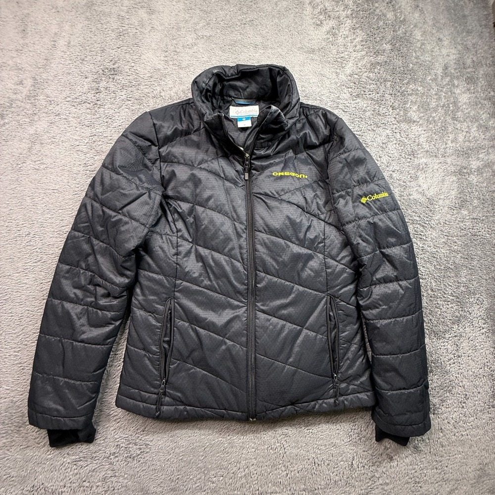 Columbia Oregon Ducks Womens Puffer Jacket Black Full Zip M Black Yellow Scripta